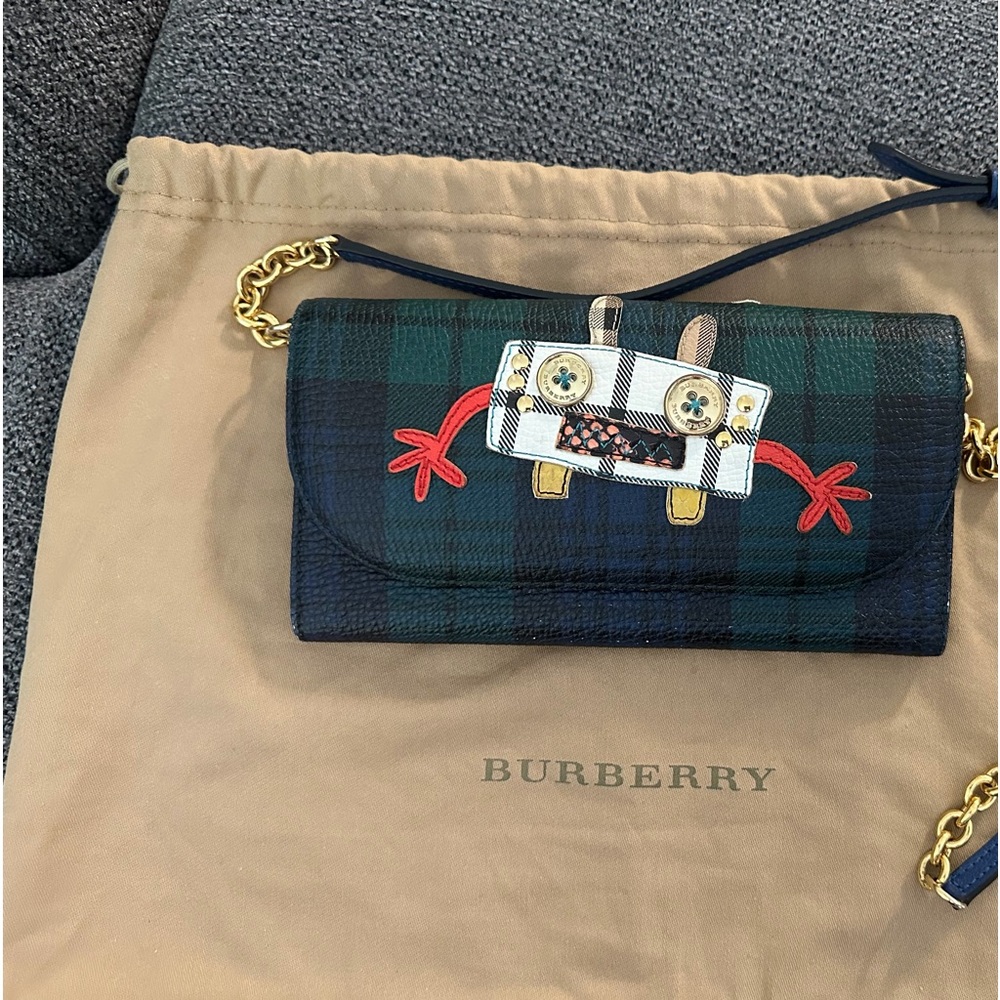 Burberry Graphic Plaid Clutch with Gold Chain